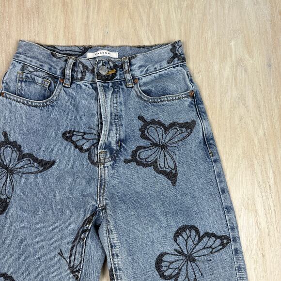 Pacsun Butterfly Stamped High Rise Frayed Hem Straight Casual Denim Jeans 23 - Picture 3 of 16
